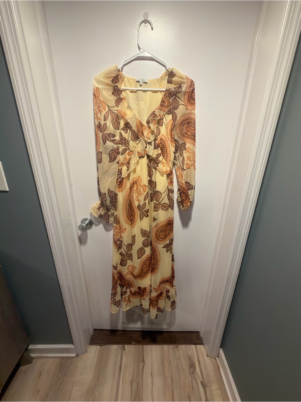 Yellow Paisley Long Sleeve Maxi Dress